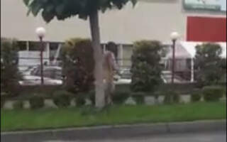 В Ужгороді біля супермаркету Дастор гуляє голий чоловік (відео)