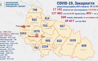 COVID-19 на Закарпатті: 260 нових випадків та 9 смертей